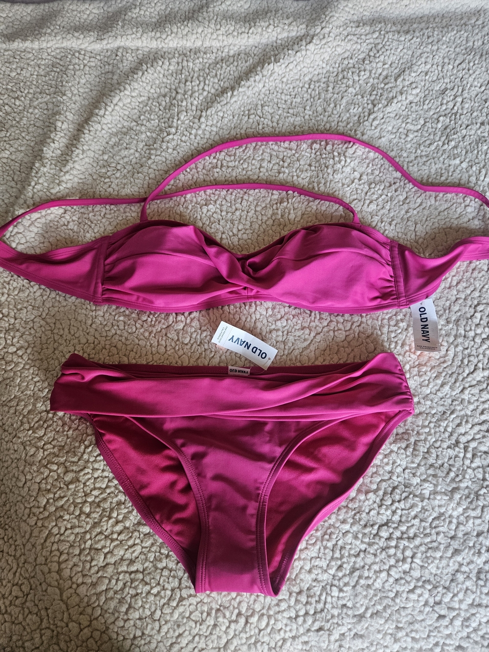Old Navy Bright Pink Bandeau Bikini Set with Removable Straps